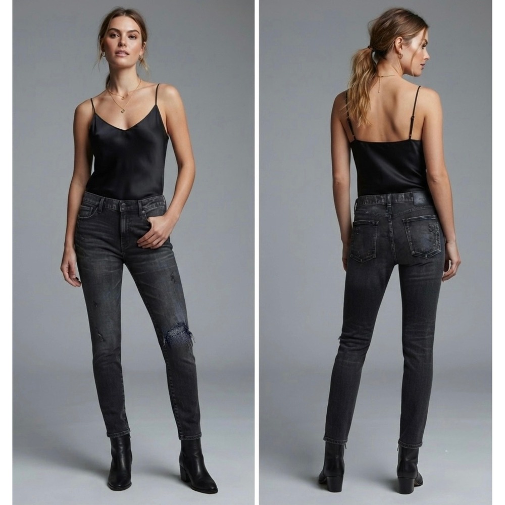 Moussy Vintage MV Odessa Skinny Jeans Black Distressed Made in Japan Size 30‎